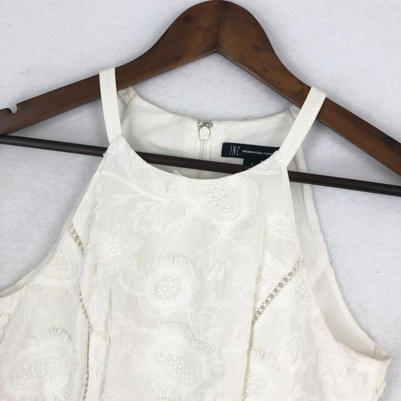 INC International Concepts Women's Size 2 White Lace High Neck Flounce Dress - Picture 2 of 11